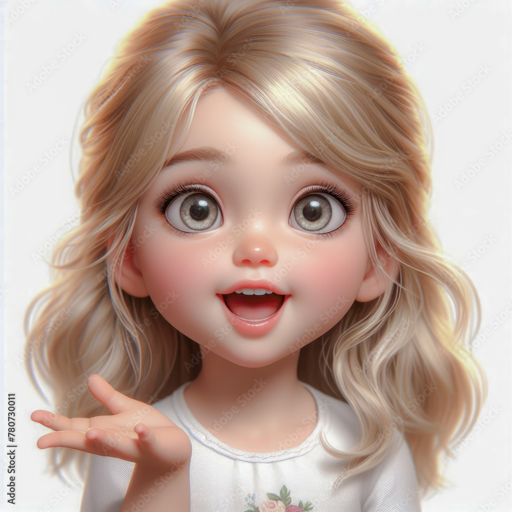 Little Girl with blond hair is surprised, spreading her arms Little Girl with blond hair is surprised, spreading her arms