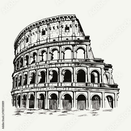 Colosseum hand-drawn comic illustration. Colosseum. Vector doodle style cartoon illustration