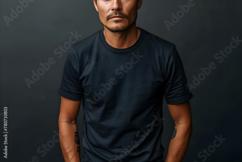 Man in black shortsleeved . Concept Are you looking for a specific topic for a photoshoot or is there something else I can help you with related to the man in black shortsleeved? photo