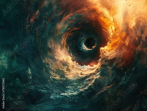 Use the concept of a blackhole as inspiration for a dark and mysterious abstract digital art composition, symbolizing the unknown and infinite , unreal engine 5