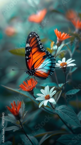 Beautiful image in nature of monarch butterfly on flower. ai generated