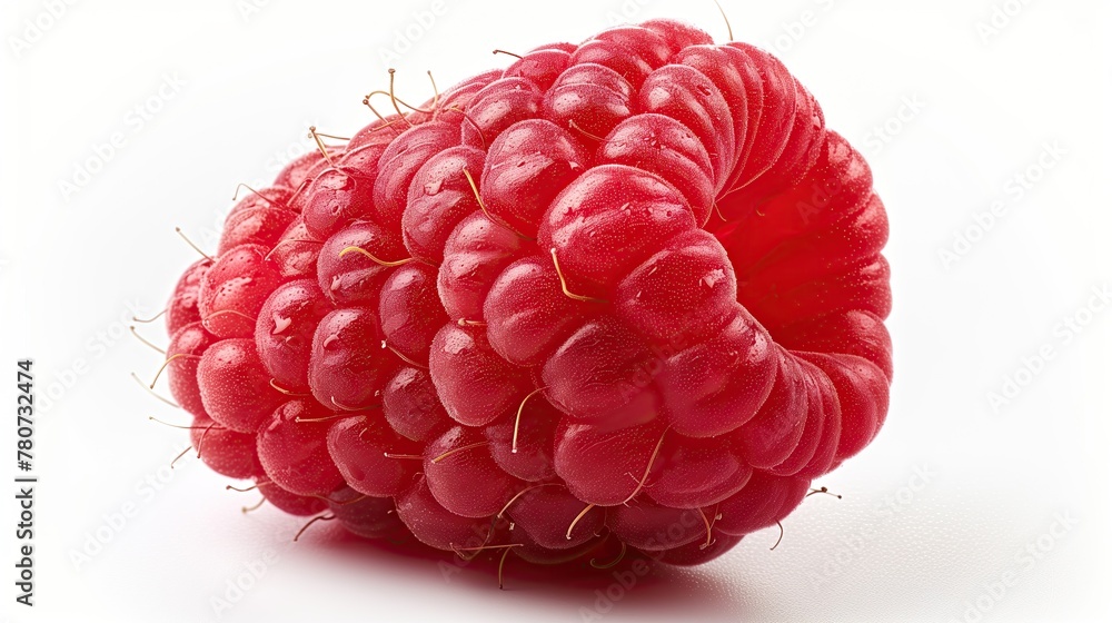 A raspberry on a white background, natural food art A raspberry on a white background, natural food art