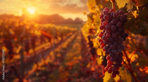 Autumn vineyard harvest, scenic, golden hour, agricultural, cinematic