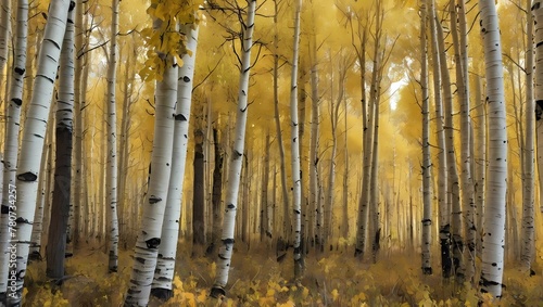 A peaceful grove of aspen trees with leaves quaking in the breeze. photo