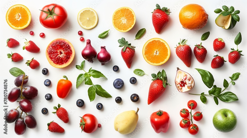 Set of fresh vegetables and fruits isolated on white background for clipping path Set of fresh vegetables and fruits isolated on white background for clipping path