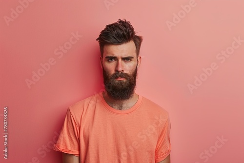 A man with a beard is wearing an orange shirt and looking at the camera © Juan Hernandez