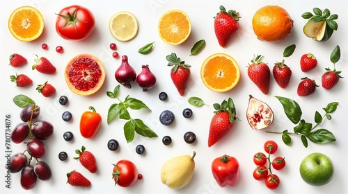 Set of fresh vegetables and fruits isolated on white background for clipping path