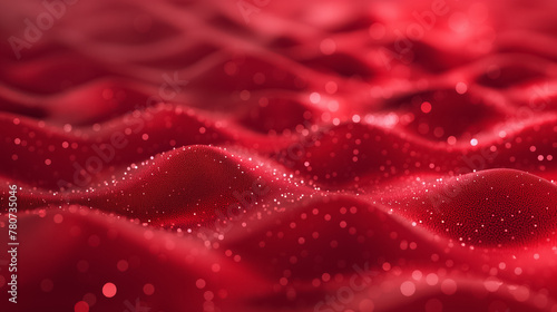 Red Glitter Wavy Surface with Soft Bokeh and Light Flares 