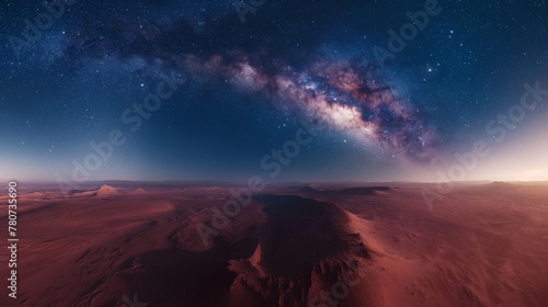 Galactic Milky Way Over Vast Desert Dunes at Twilight
