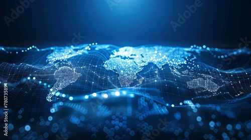 Digital representation of network connections with sparkling lights and dark blue background, symbolizing technology and connectivity
