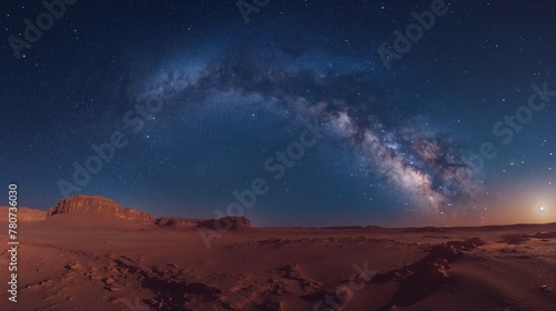 Milky Way Galaxy Over Desert Landscape at Night © Noppakun