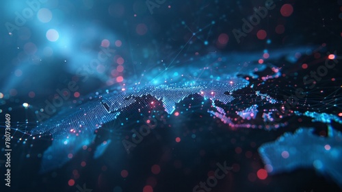 Digital representation of network connections with sparkling lights and dark blue background, symbolizing technology and connectivity #780736069