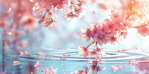 A serene spring background with cherry blossoms and water ripples, perfect for creating an enchanting atmosphere in your designs Generative AI