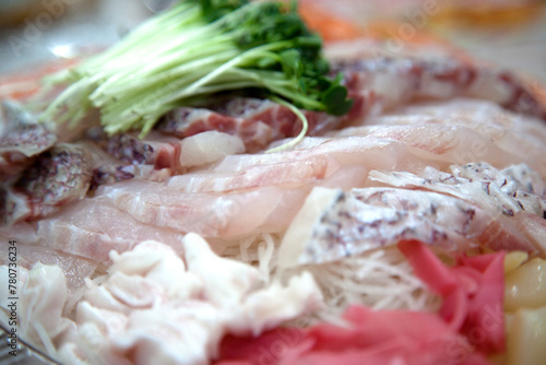 View of the sashimi on the plate