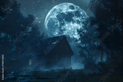 Paisaje nocturno con luna grande e iluminada photo