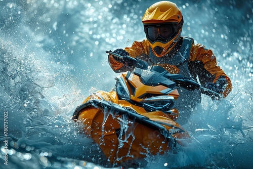 Exhilarating jet ski racing  dynamic  water splash  sporty  technology