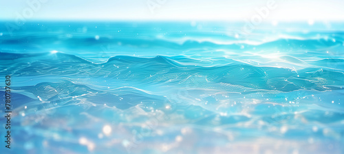 Serene Ocean Waves Glistening Under a Clear Blue Sky on a Sunny Day. Gentle waves ripple across the surface of the ocean  reflecting the sunlight in a myriad of sparkling lights. The clear blue sky.
