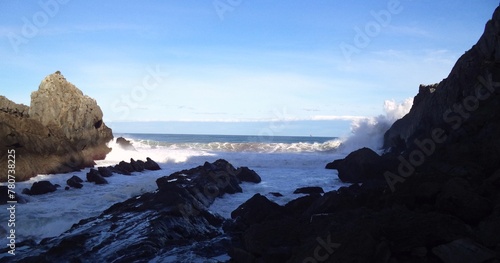 Roca y mar en la playa de Laga photo