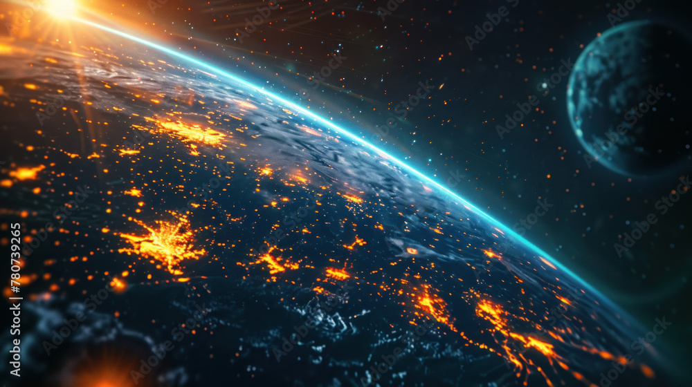 Obraz premium Planetary Horizon: Dawn of a New Tech Era