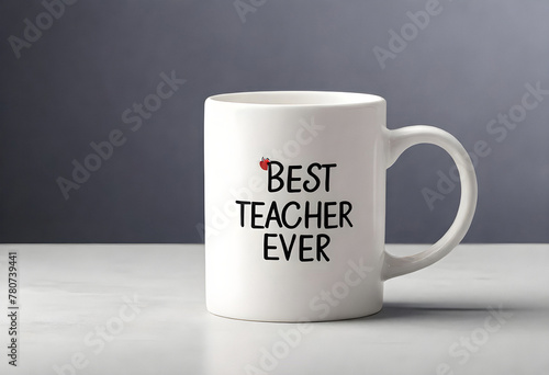 a white mug with the best teacher ever written on it