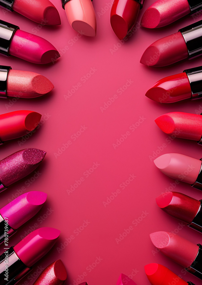 top view of lipstick on red background, commercial lipstick poster, cosmetic background top view of lipstick on red background, commercial lipstick poster, cosmetic background