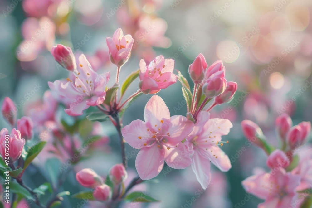 spring close-up shot of blooming flowers in a garden. ai generated