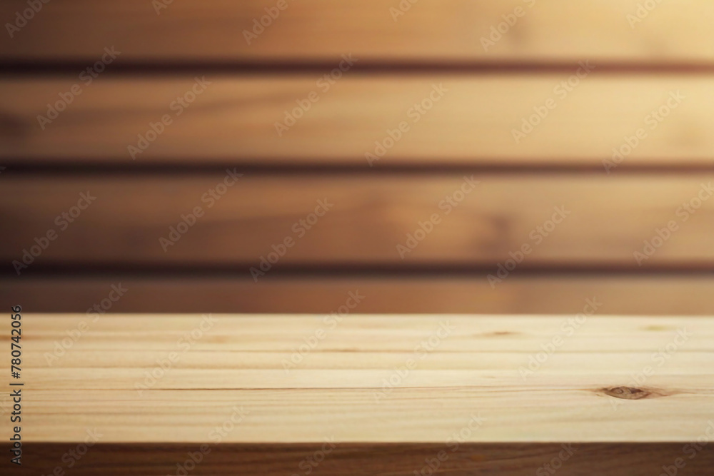 Wooden board empty table in front of blurred background 