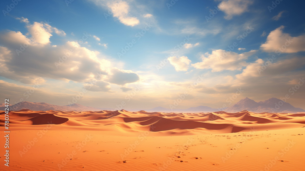 Vast orange sand dunes rise under a clear blue sky in a dry Moroccan desert landscape.