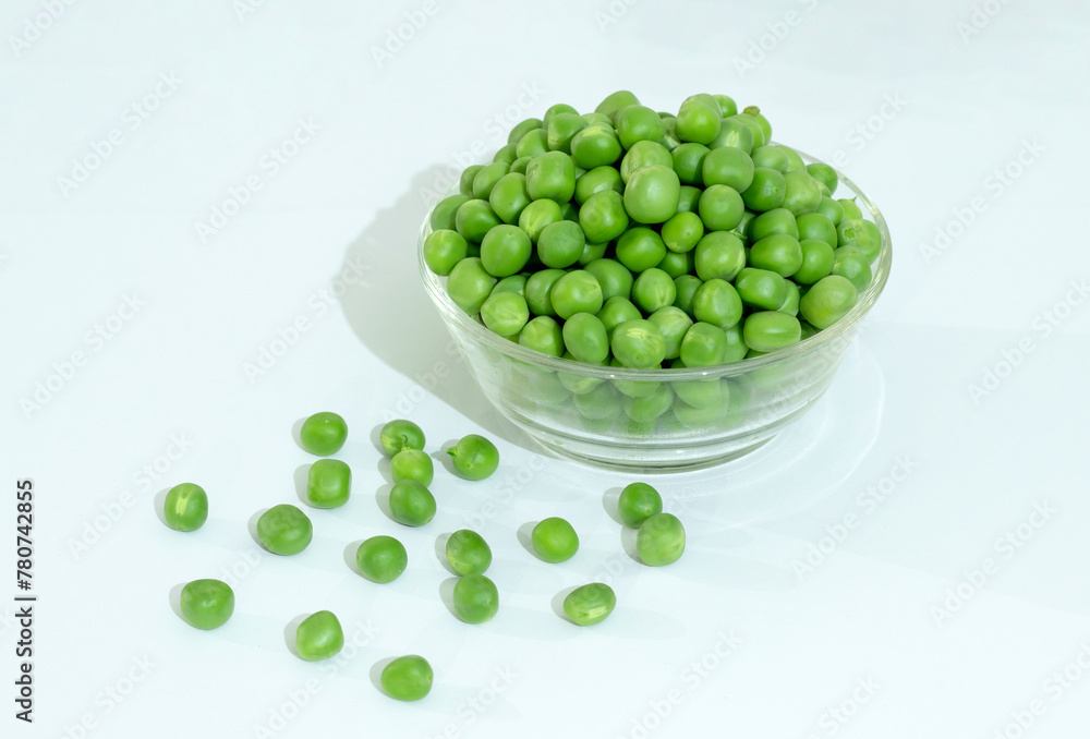 Green Peas - Matar on white Background. Green peas in Glass Bowl. Green Peas - Matar on white Background. Green peas in Glass Bowl.
