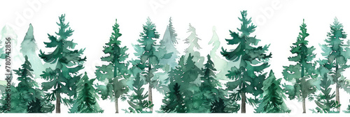 Seamless Watercolor Pine Tree Border in Shades of Green