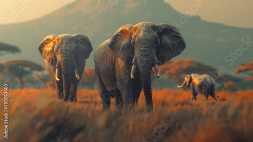 elephants roaming the African savannah © LVSN
