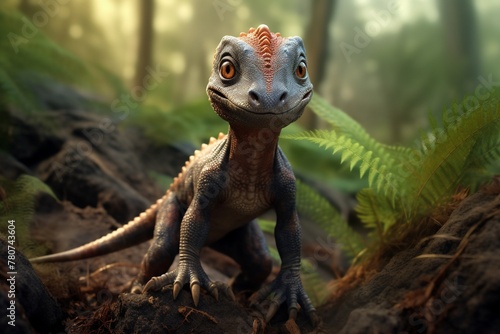 Young dinosaur in prehistoric forest