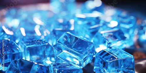 Blue glass cubes arranged on a tabletop