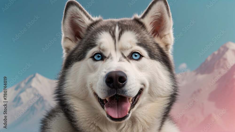 siberian husky with beautiful fur and blue eyes with pastel colors background siberian husky with beautiful fur and blue eyes with pastel colors background