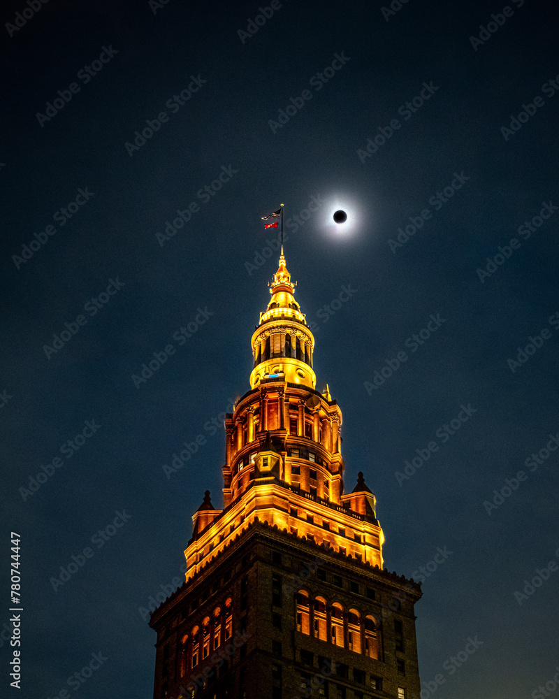 2024 Total Socal Eclipse from Cleveland, Ohio - obrazy, fototapety, plakaty 