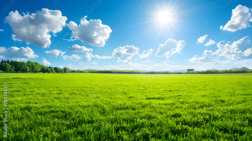 Vast green fields in summer with a sky with bright sun and clouds. Vast green fields in summer with a sky with bright sun and clouds.