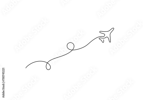 Airplane in a single continuous line drawing in a simple linear format. Contour icon Doodle vector illustration.