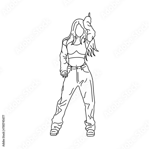 Kpop Idol cartoon  dance pose. Digital art illustration