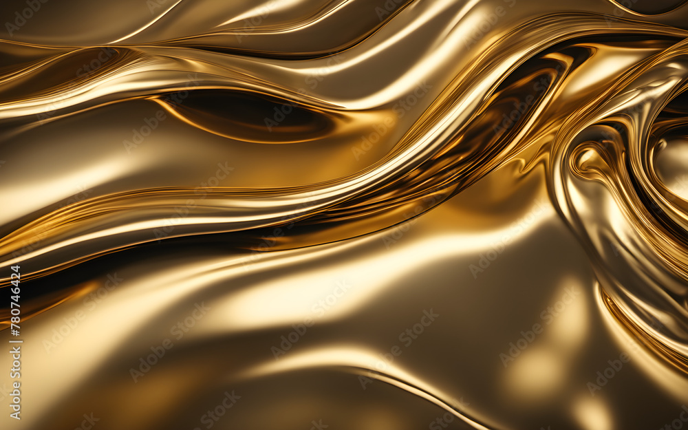 Golden liquid metal flow, smooth and shiny surface, high-end luxurious ...