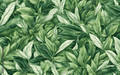 Green plant and leafs pattern. Pencil  hand drawn natural illustration. Simple  minimal  clean design