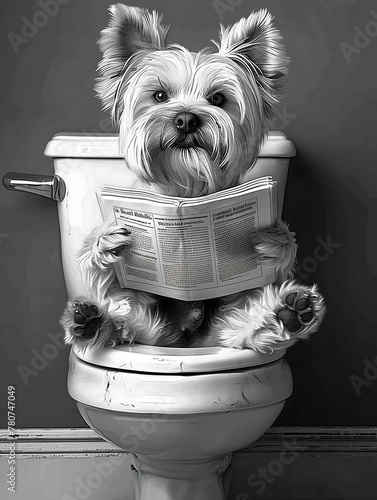 Dog reading on a toilet / Candid Canine: A Pooch's Private Reading Time photo