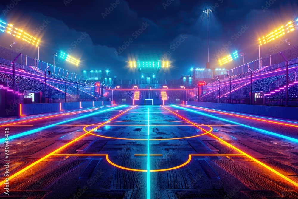 A neon-lit sports stadium A neon-lit sports stadium