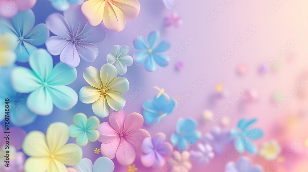 Pastel flowers spread across a gradient background.