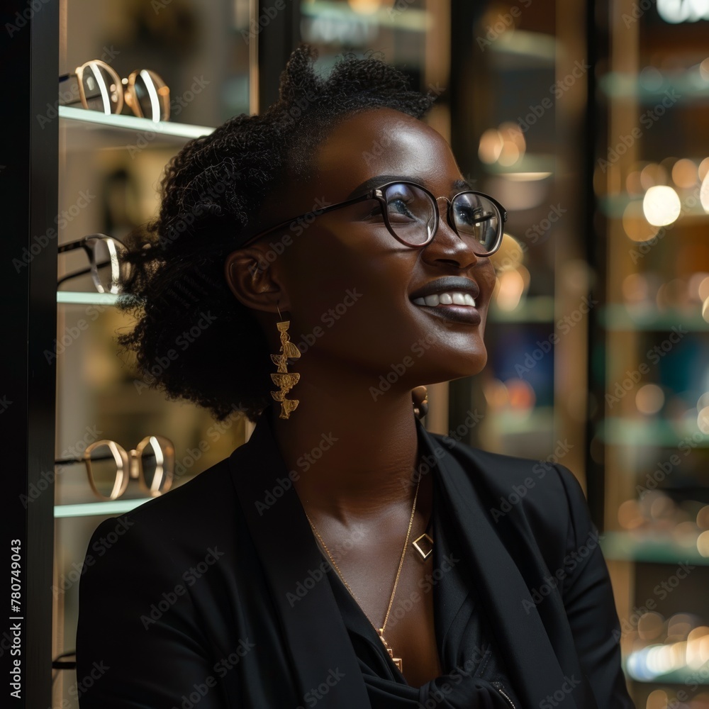 a smiling african woman wearing glasses a smiling african woman wearing glasses