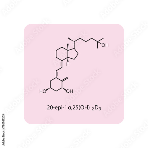20-epi-1α,25(OH)2D3 flat skeletal molecular structure Vitamin D agonist drug used in Vitamin D deficiency treatment. Vector illustration scientific diagram.