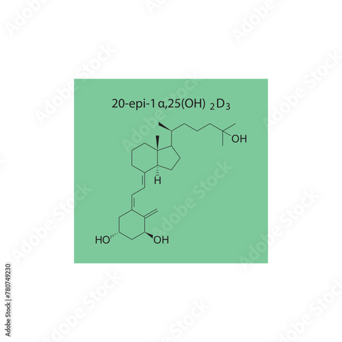 20-epi-1α,25(OH)2D3 flat skeletal molecular structure Vitamin D agonist drug used in Vitamin D deficiency treatment. Vector illustration scientific diagram.