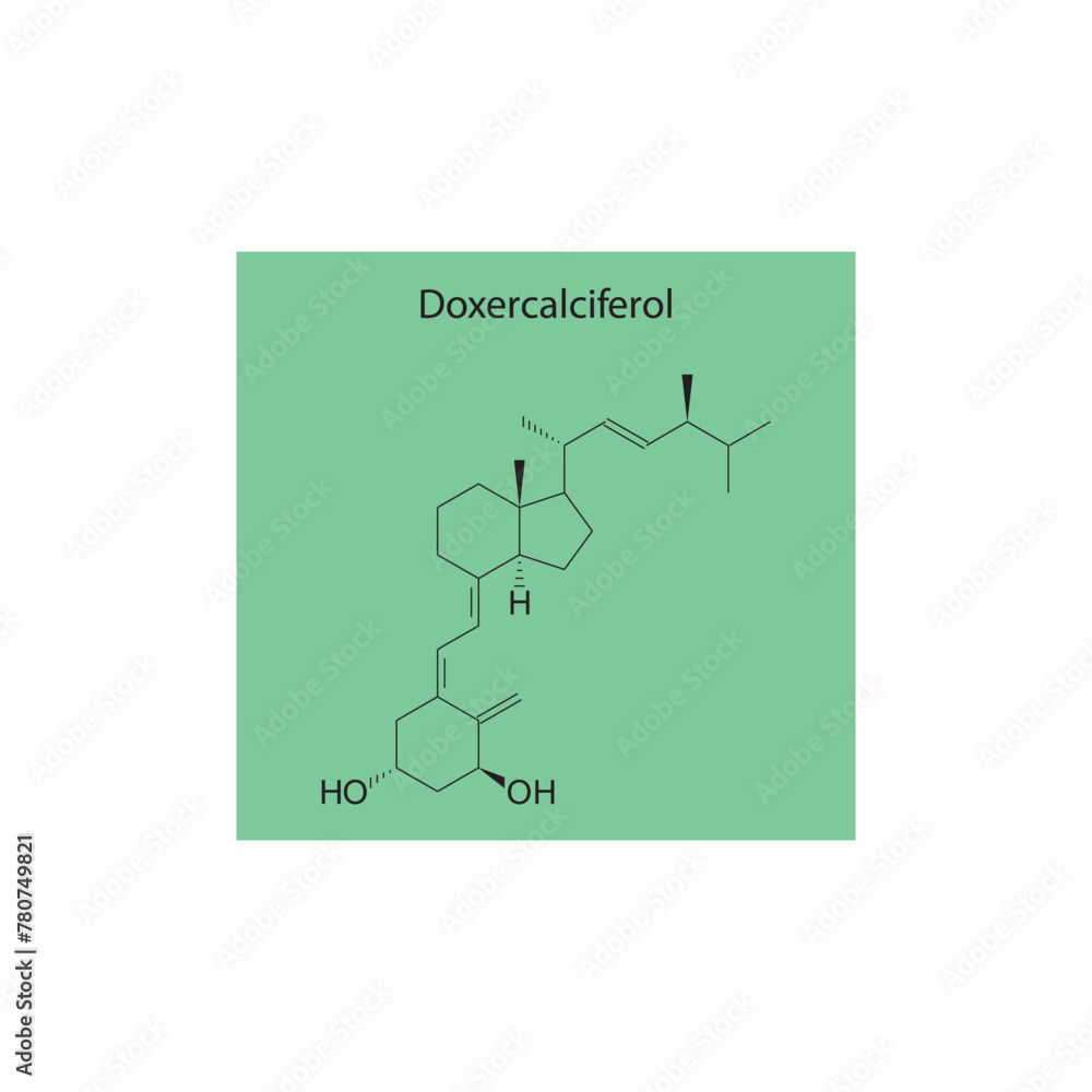 Doxercalciferol flat skeletal molecular structure Vitamin D agonist drug used in Secondary hyperparathyroidism treatment. Vector illustration scientific diagram. Doxercalciferol flat skeletal molecular structure Vitamin D agonist drug used in Secondary hyperparathyroidism treatment. Vector illustration scientific diagram.