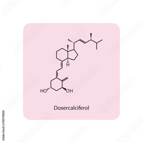 Doxercalciferol flat skeletal molecular structure Vitamin D agonist drug used in Secondary hyperparathyroidism treatment. Vector illustration scientific diagram.