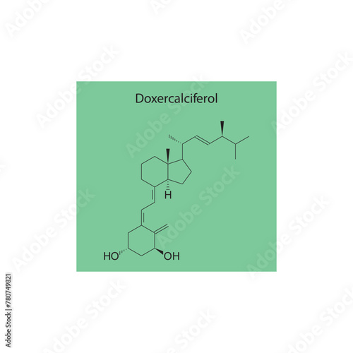 Doxercalciferol flat skeletal molecular structure Vitamin D agonist drug used in Secondary hyperparathyroidism treatment. Vector illustration scientific diagram.