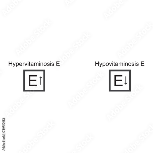 Icons of Hypervitaminosis and Hypovitaminosis E - excess and deficit of vitamin E - simple icon illustration.